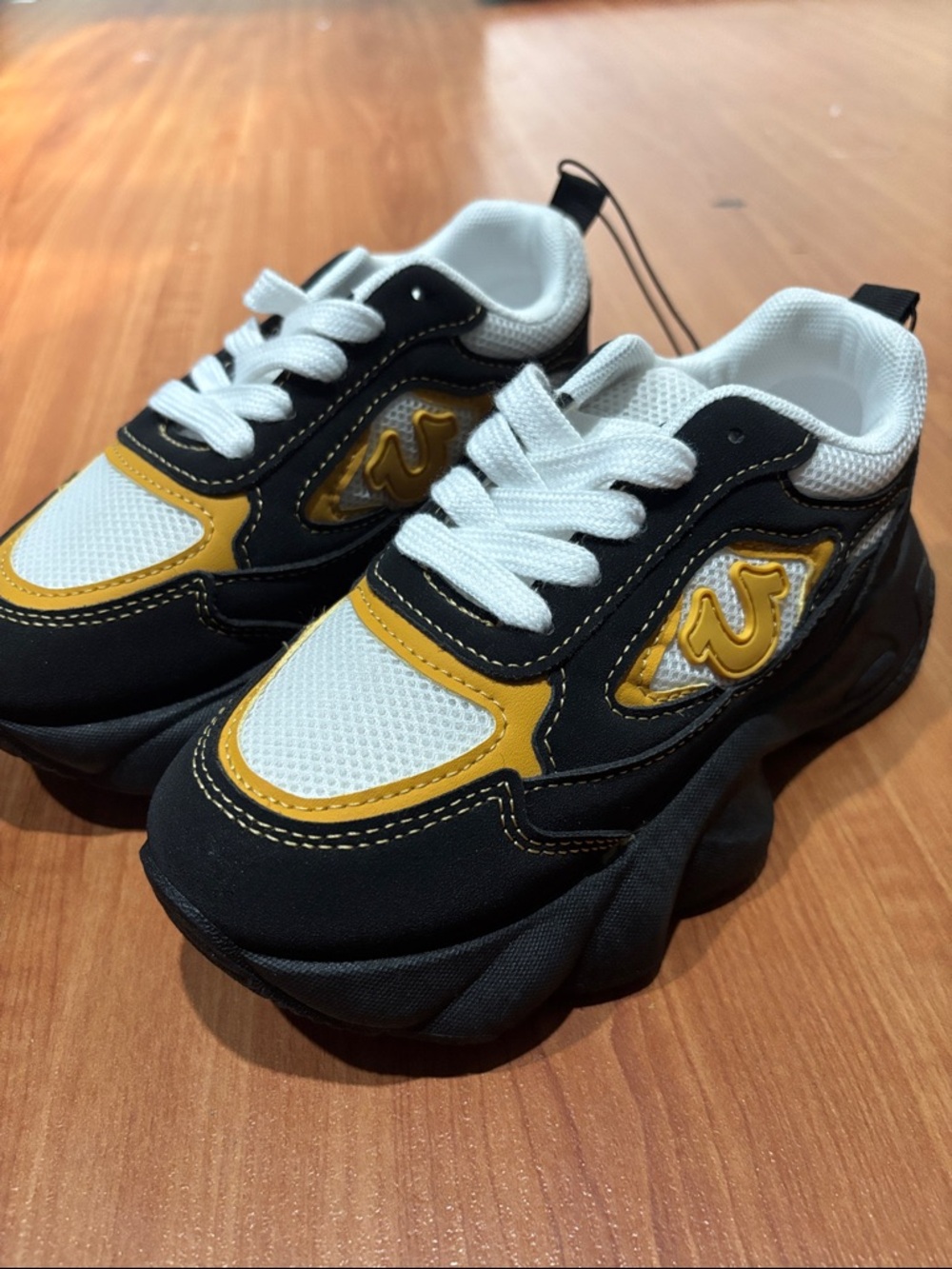 True Religion Kids Black and Yellow Logo Sneakers